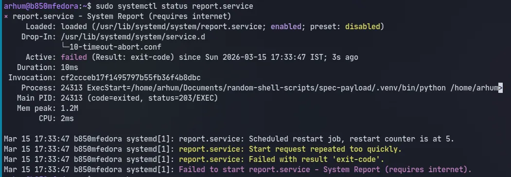 "correct" service failed